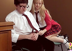 Amateur CFNM student jerks professors cock in classroom