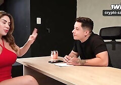 I share my boss's large dick with my most good ally, until that guy leaves us full of milk - AMBAR PRADA