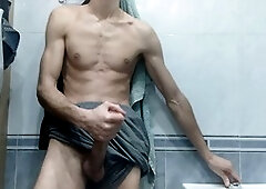 Stroking cock, smooth balls, gay uncut