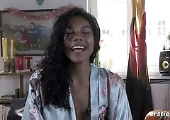 Darksome Skinned Pleasant Caroline Masturbates Outside