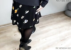 hawt secretary in floral suit - boss employee short briefing ends with cum into her hose