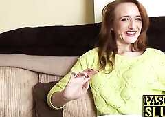 Naught redhead Sabrina Jay shows off her valuable butt and twat by playing with it. See how this redhead pleases herself with a vibrator.