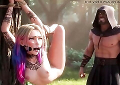 A hopeless curly feminist finds herself in constricted outdoor-style slavery, getting severely whipped by a dude. The leather whip cracks against her 