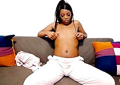 EBONY SHEMALES Solo Daybed Play