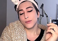 Smoking sissy slut full feminization with catsuit and boots