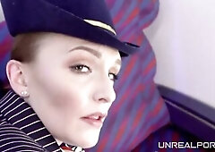 Lewd stewardess is using each opportunity to suck rod and get it up her constricted butt