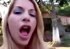 Girl & Shemale Share Black Dick Outdoors