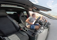 An unknown angel caught me stroking in the car and helps me finish cumming