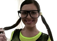 A Russian Hawt Nerd Whore Takes a Giant Shlong in the Booty!
