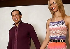 Skinny blonde tranny and muscular stud have a fuck fest