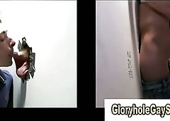 Slut cons straighty into gay gloryhole blowjob