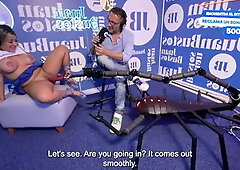 Latina Blonde Test Sybian and Sex Machine in Podcast, Natydelgado, Juan Bustos