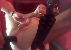 Sling big strap on and fisting