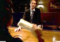 Lost banker out of cash and cell phone Chris Archer ask for direction in bar but transsexual bartender TS Foxxy blackmail him and suck and anal screw