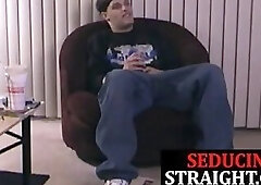 Straight tattooed stud wanked and sucked while watching tv