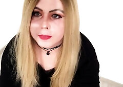 Blond sissy smokes a cigarette and plays with knob in chastity