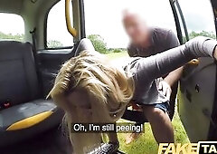 Fake Taxi Sexy blond Sophia Grace sex toy turns on in cab