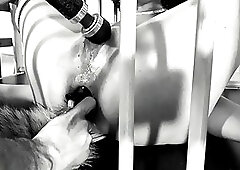 Bondage pussy and ass playing in the cage