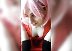 Red Lengthy Clothed Charming White Femboy