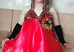 Red Dressed Sexy Cute Young Femboy With Pretty Boobs