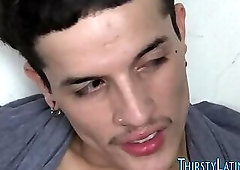 Gay latino gives handjob and masturbates