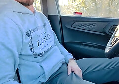 Jerk Off And Fingering In Car + Moaning + Ball Squeeze