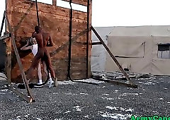 Interracial soldiers assfucking outdoors