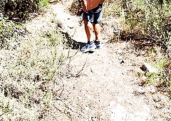 Fitness pair undresses undressed and bangs in the forest - risky masturbation - Oral job and vagina licking