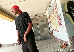 Cute afro gay rides a white hard cock