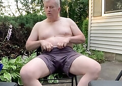 Old daddy jerks off outdoors