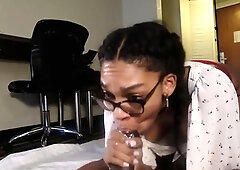 Ebony wife sucking big black cock dry and clean in POV