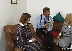 Hairy German matures Beatta and Lola R fuck in foursome with Steve Vincent and Albert Gluck