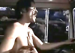 Denise Dillaway topless and in a red cheerleader petticoat as this babe rides a dude whilst having sex with him in a station wagon all as it goes thro