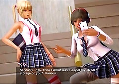 Hot brunette with big ass and big boobs in a visual novel