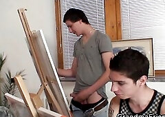 2 guys fuck old grandma from the one and the other sides