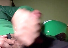 Delivery boy wank off after work all day.