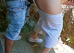 Rough doggy style positions behind the abandoned house