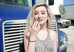 Sweet blonde needs a ride and dude needs a blowjob and fuck