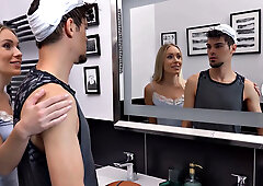 Blonde bombshell gets her tiny pink pussy drenched in cum in POV