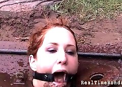 Redhead slave girl finally got out of her cage BDSM