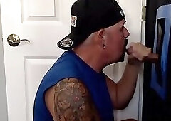 Gloryhole Mature DILF blowing and tugging hard shaft