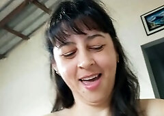 Wife teases with dirty talk and flaunts her assets during handjob