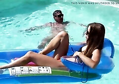 The leash is fastened to his nuts, and his mastix lets him pull her along on her air mattress. That babe enjoys the sun, the pool, and the tireless th