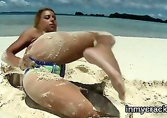 Beautiful sex kitten is showcasing her opened narrowed vulva in close-up