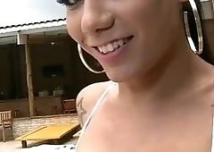 Remarkable shemale babe goes inside to fuck that sexy young man