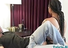 Perfect ebony tranny anally fucked by her bf