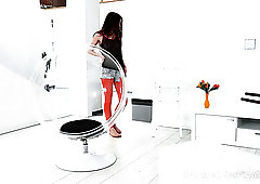 Bitch with small tits but nice booty Sandra is banged doggy well