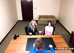 Lustful coed shares teachers penis with full-breasted cougar