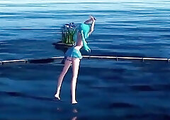 Blue-haired shemale dances and shows off that wonderful little cock