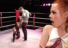 Two models Ella Hughes and Lola Marie are enjoying interracial sex on the ring